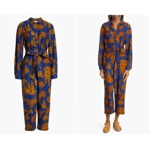 FARM RIO Bananica Navy Jumpsuit Banana Print Tie Waist Cropped size xs